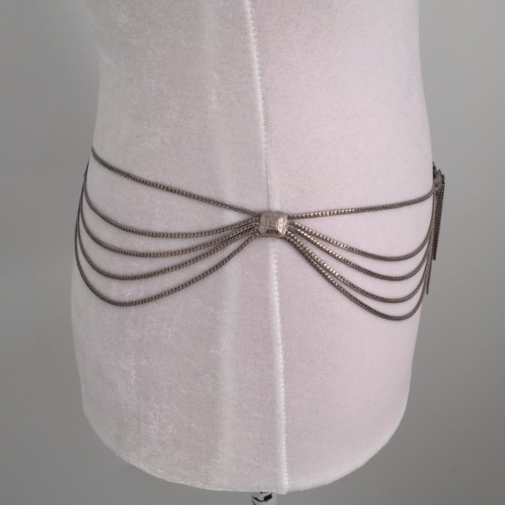 Christian Dior Belt Multi Strand Silver Chain Hip Belt Conchos Vintage - Picture 3 of 13